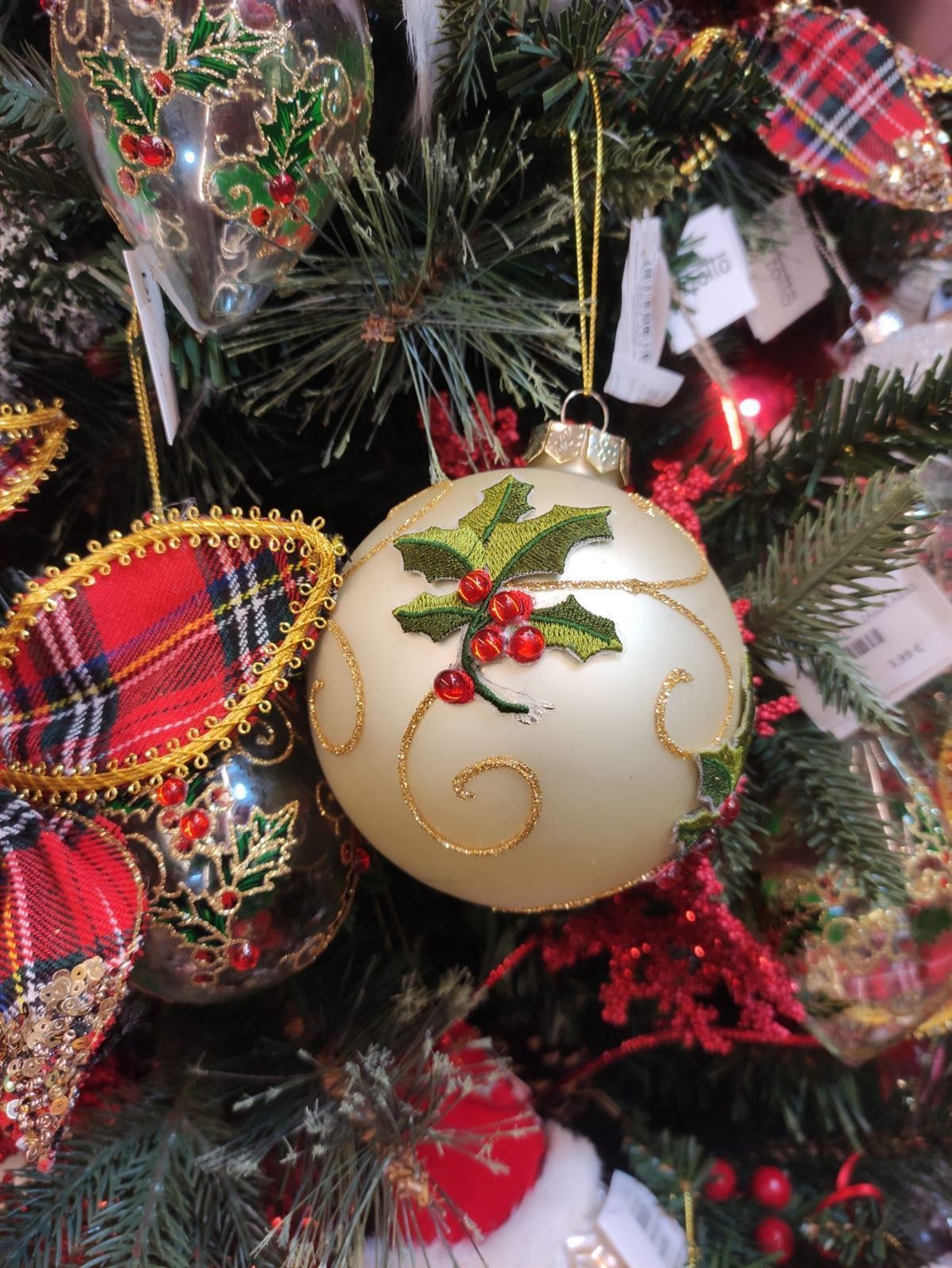 Bola árbol de Navidad cristal blanca con bordado - Imagen 1