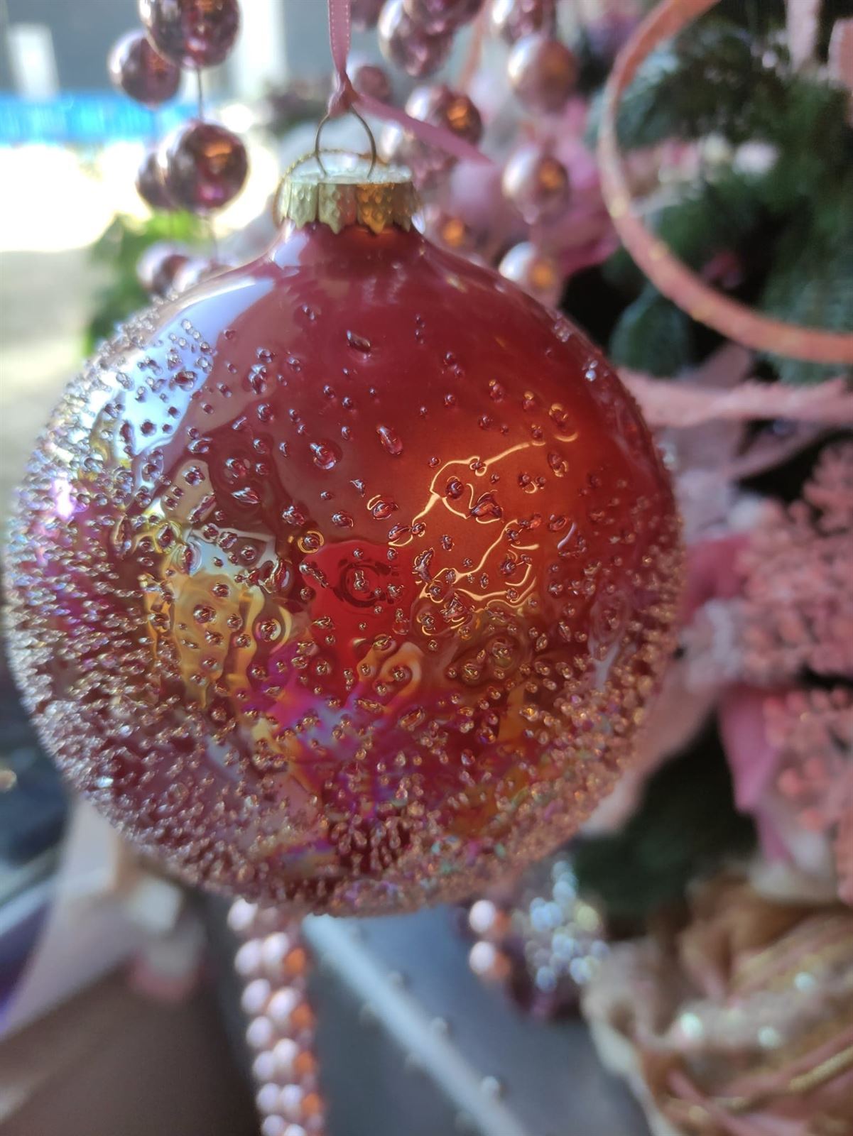 Bola árbol de Navidad rosa antiguo de cristal - Imagen 1