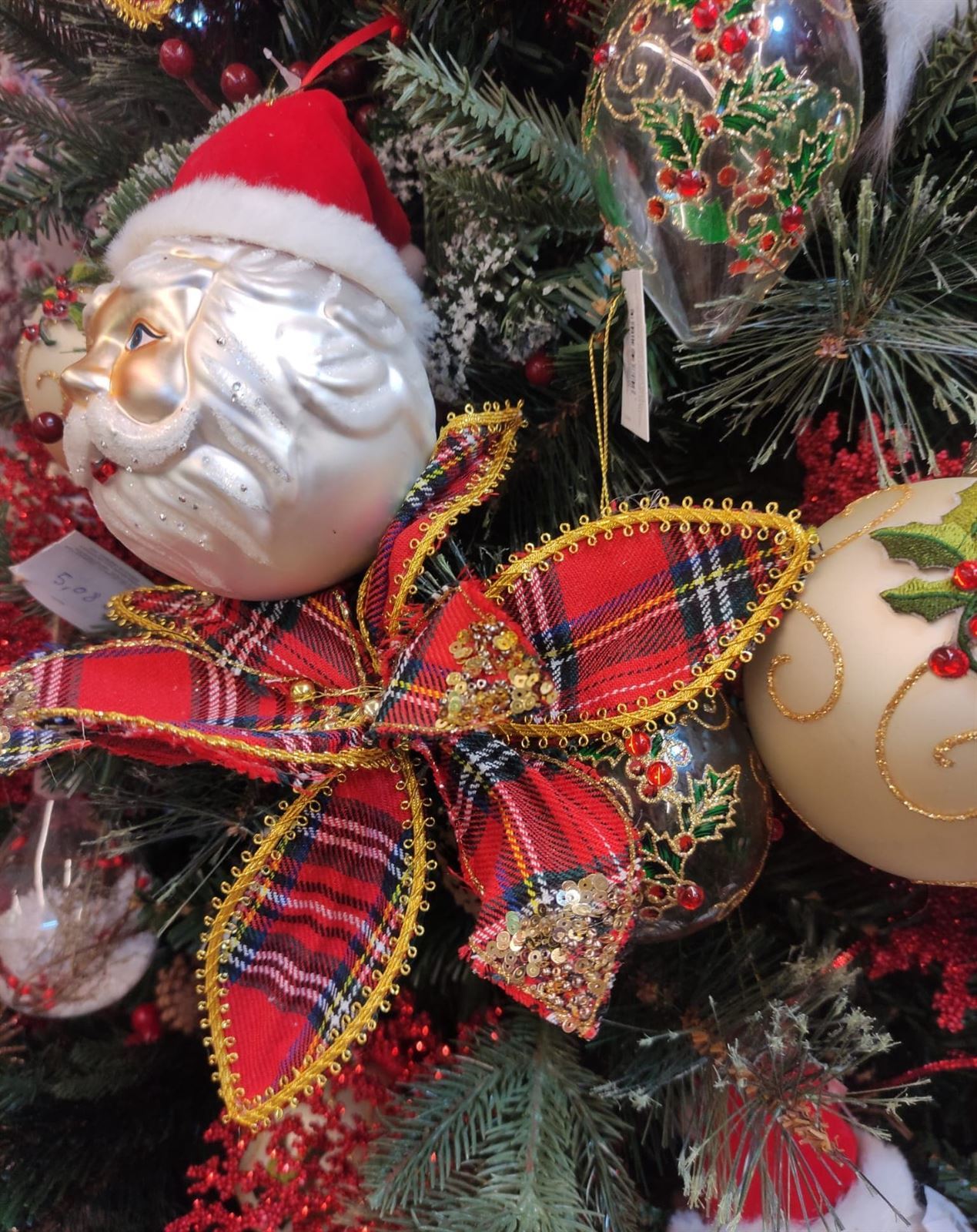 Flor de cuadro escocés decoración árbol de navidad - Imagen 1